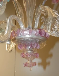 New Pamono Murano Glass and Brass Chandelier, 1950s