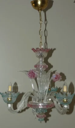 Clearance Pamono Murano Glass and Brass Chandelier, 1950s
