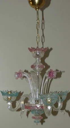 Clearance Pamono Murano Glass and Brass Chandelier, 1950s