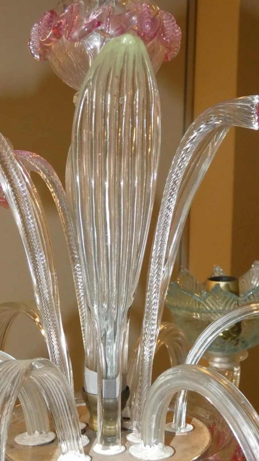 Clearance Pamono Murano Glass and Brass Chandelier, 1950s