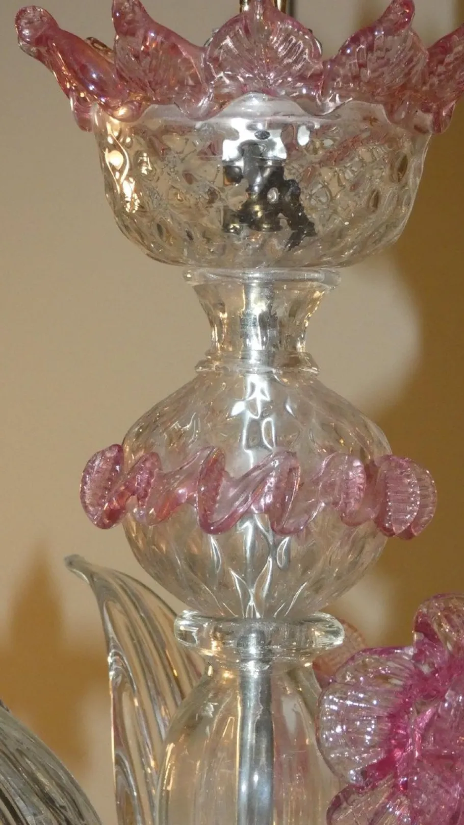 Clearance Pamono Murano Glass and Brass Chandelier, 1950s