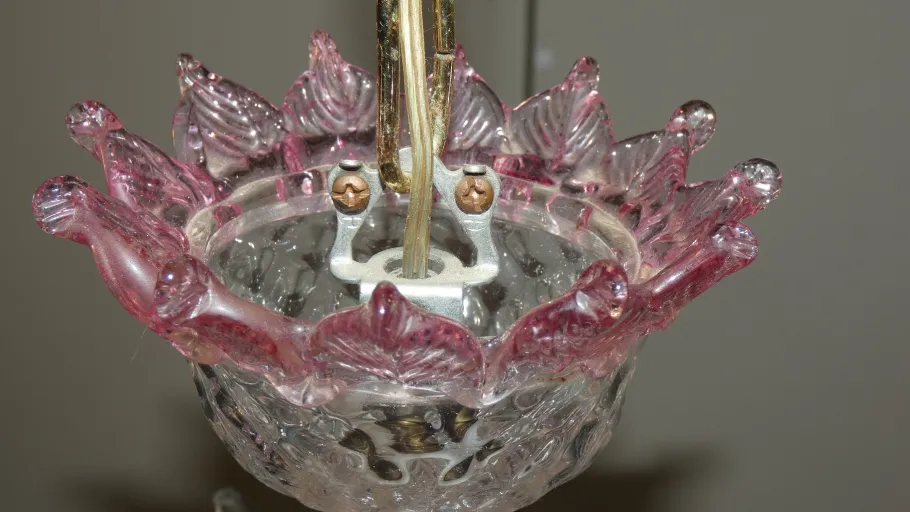 Clearance Pamono Murano Glass and Brass Chandelier, 1950s