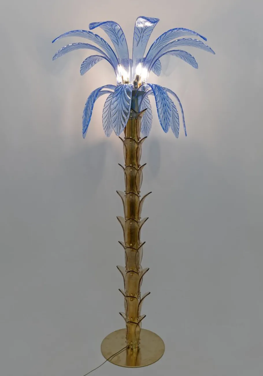 Clearance Pamono Murano Glass and Brass Palm Tree Floor Lamp, 1970s