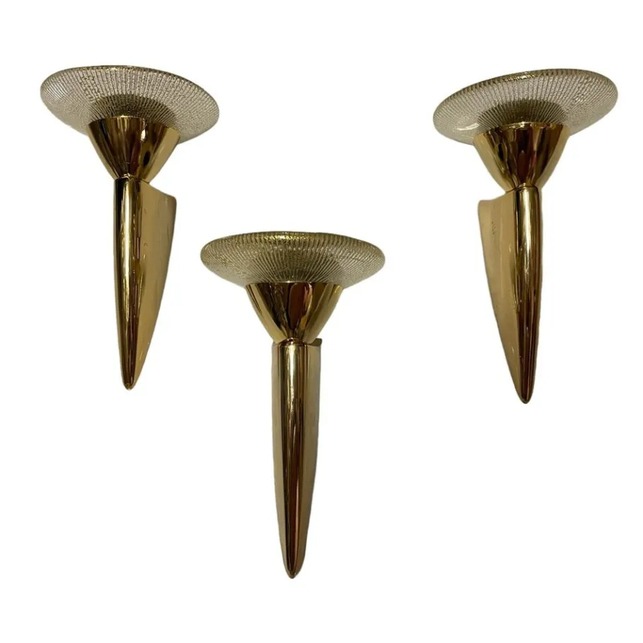 Hot Pamono Murano Glass and Brass Sconces, 1980s, Set of 3