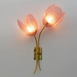 Sale Pamono Murano Glass and Brass Tulip Sconces, 2000s, Set of 2