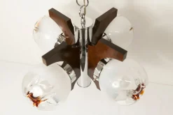 Best Pamono Murano Glass and Teak Chandelier from Mazzega, 1960s