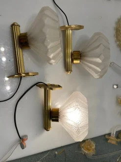 Sale Pamono Murano Glass Brass Sconces, 1950s, Set of 3