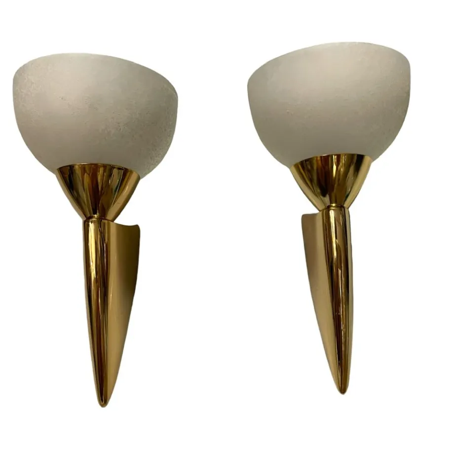 Clearance Pamono Murano Glass Brass Sconces, 1980s, Set of 2