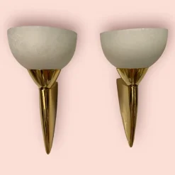 Clearance Pamono Murano Glass Brass Sconces, 1980s, Set of 2