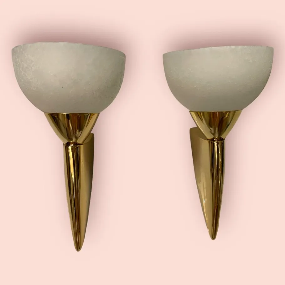 Clearance Pamono Murano Glass Brass Sconces, 1980s, Set of 2