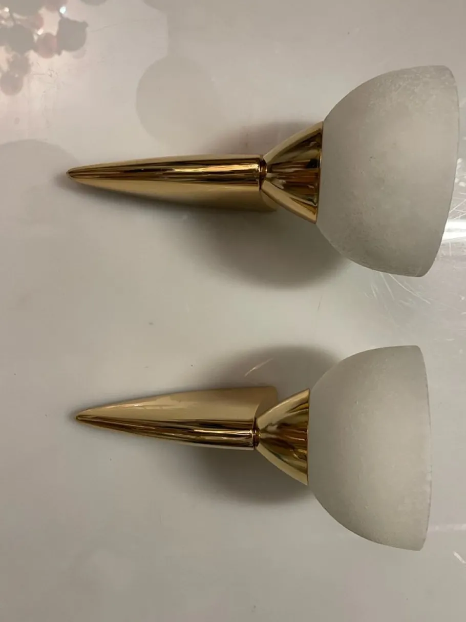Clearance Pamono Murano Glass Brass Sconces, 1980s, Set of 2
