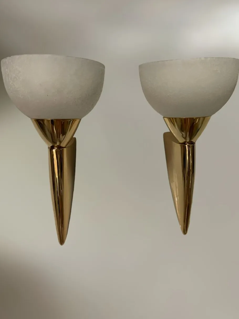 Clearance Pamono Murano Glass Brass Sconces, 1980s, Set of 2