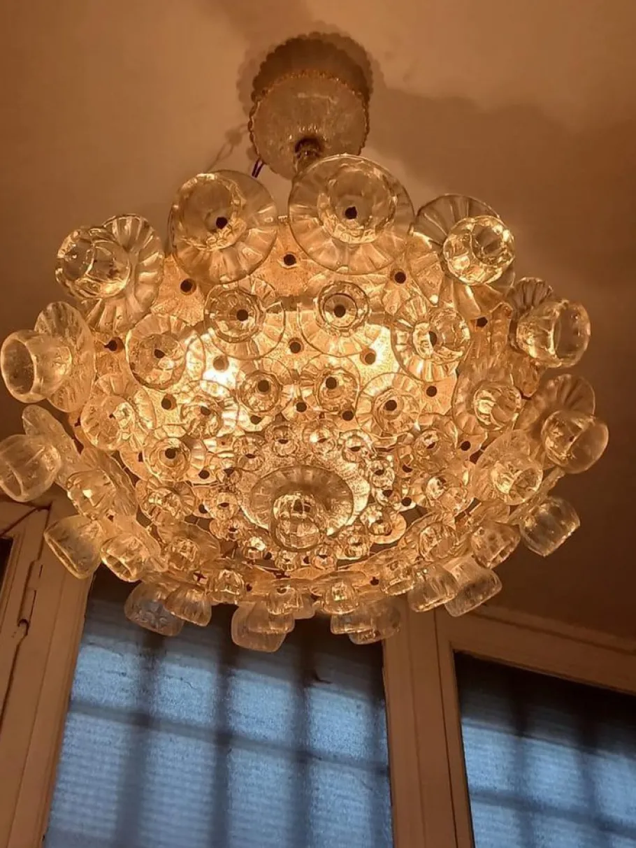 New Pamono Murano Glass Chandelier attributed to Ercole Barovier, 1930s