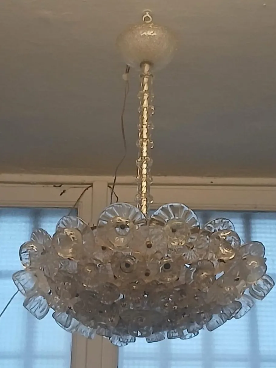 New Pamono Murano Glass Chandelier attributed to Ercole Barovier, 1930s