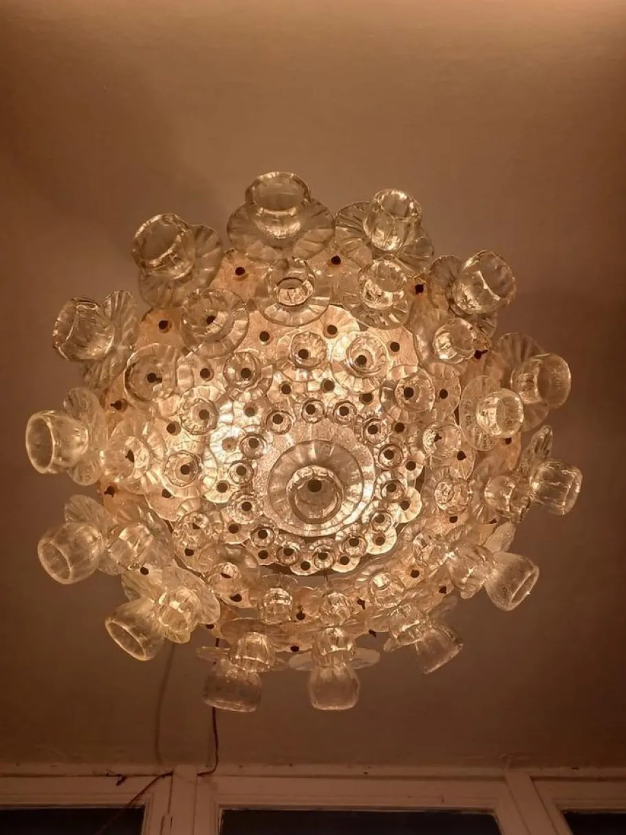 New Pamono Murano Glass Chandelier attributed to Ercole Barovier, 1930s