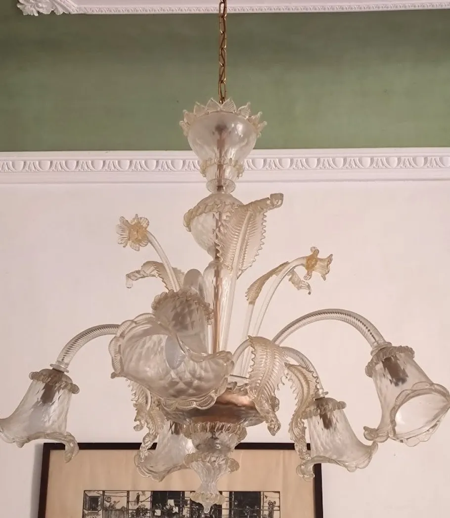 Best Pamono Murano Glass Chandelier, Italy, 1930s