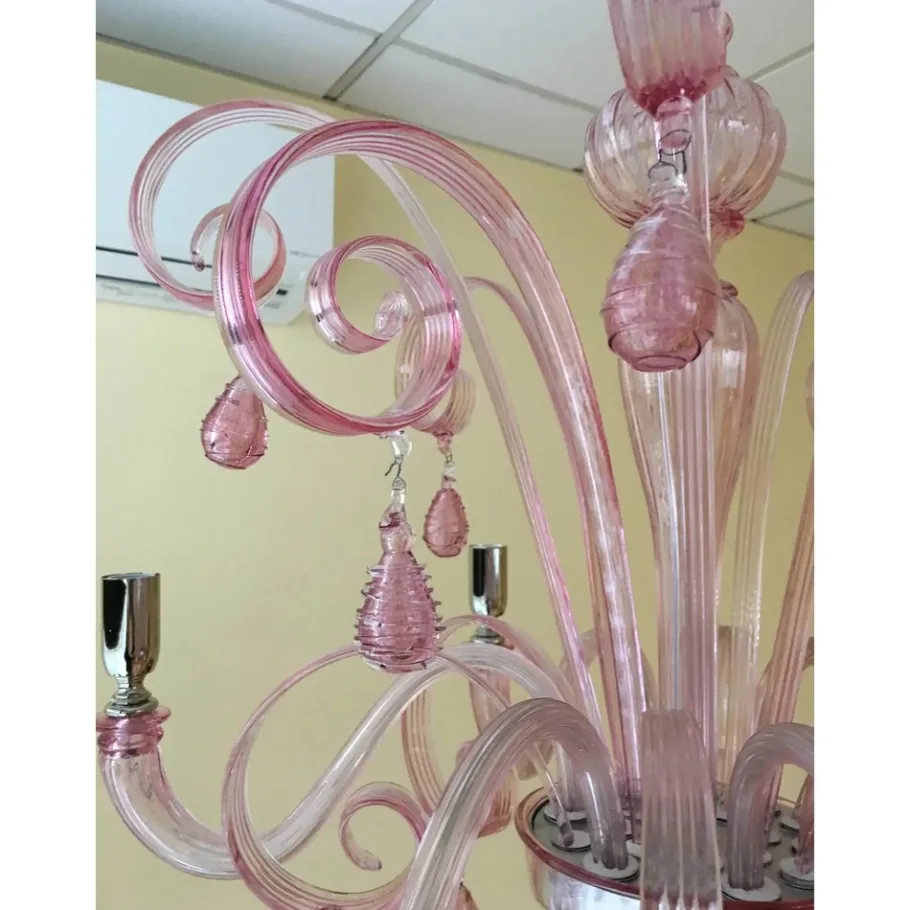 Clearance Pamono Murano Glass Chandelier in Pink by Simoeng