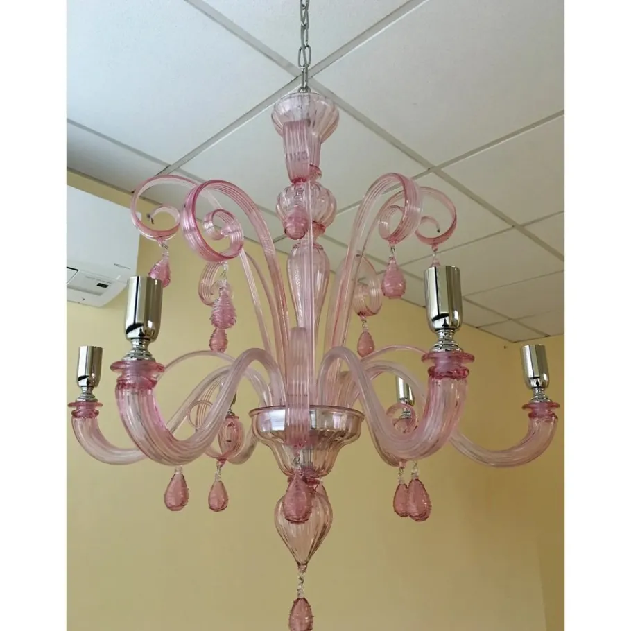 Clearance Pamono Murano Glass Chandelier in Pink by Simoeng