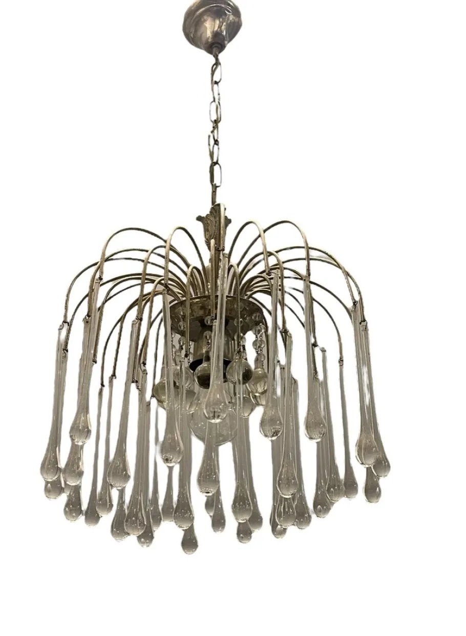 Clearance Pamono Murano Glass Drop Waterfall Chandelier, 1960s