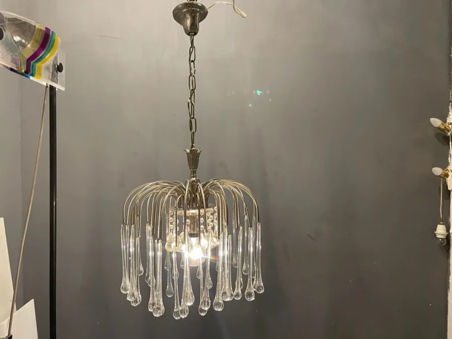 Clearance Pamono Murano Glass Drop Waterfall Chandelier, 1960s