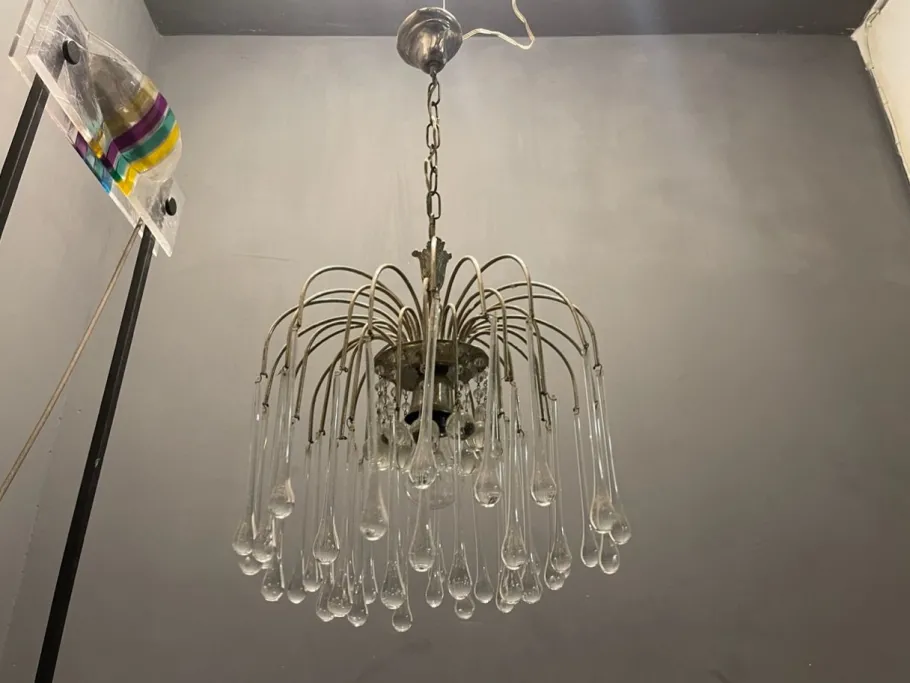 Clearance Pamono Murano Glass Drop Waterfall Chandelier, 1960s