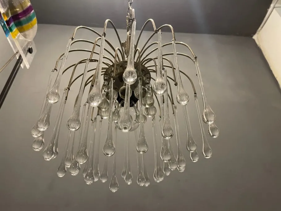 Clearance Pamono Murano Glass Drop Waterfall Chandelier, 1960s
