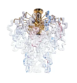 Discount Pamono Murano Glass Flush Mount in Glass and Brass from Kalmar, 1960s