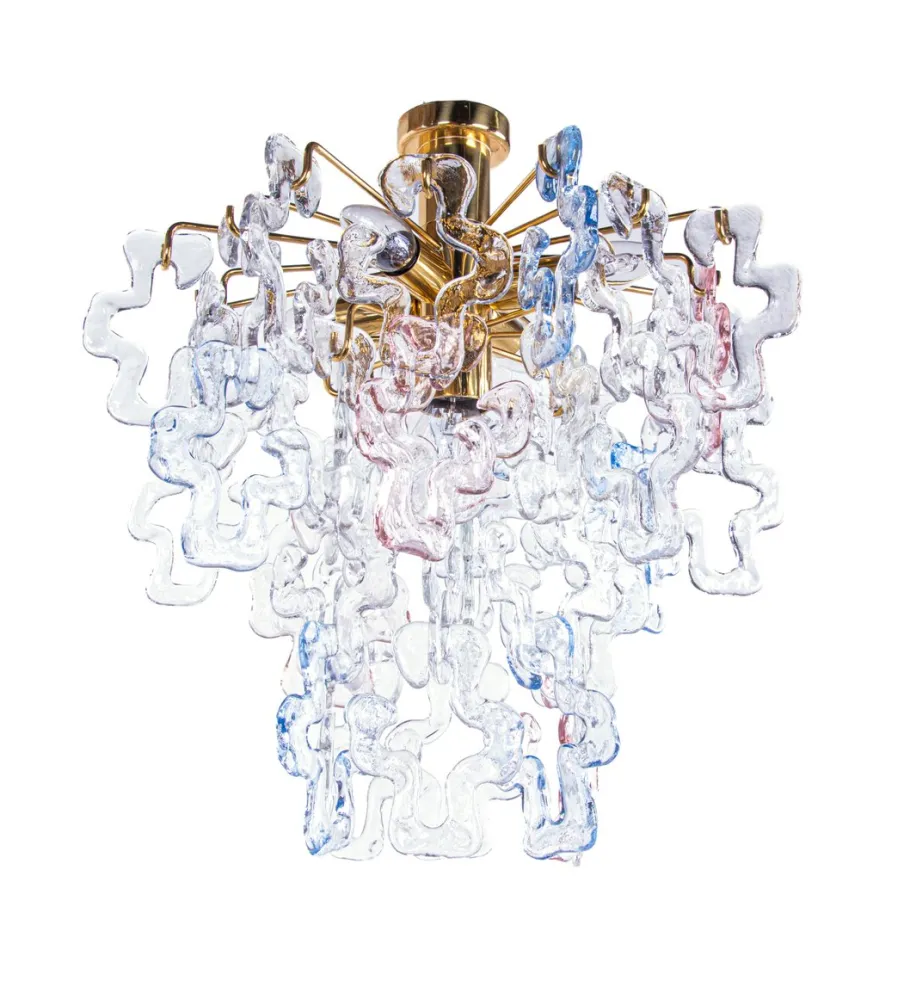 Discount Pamono Murano Glass Flush Mount in Glass and Brass from Kalmar, 1960s