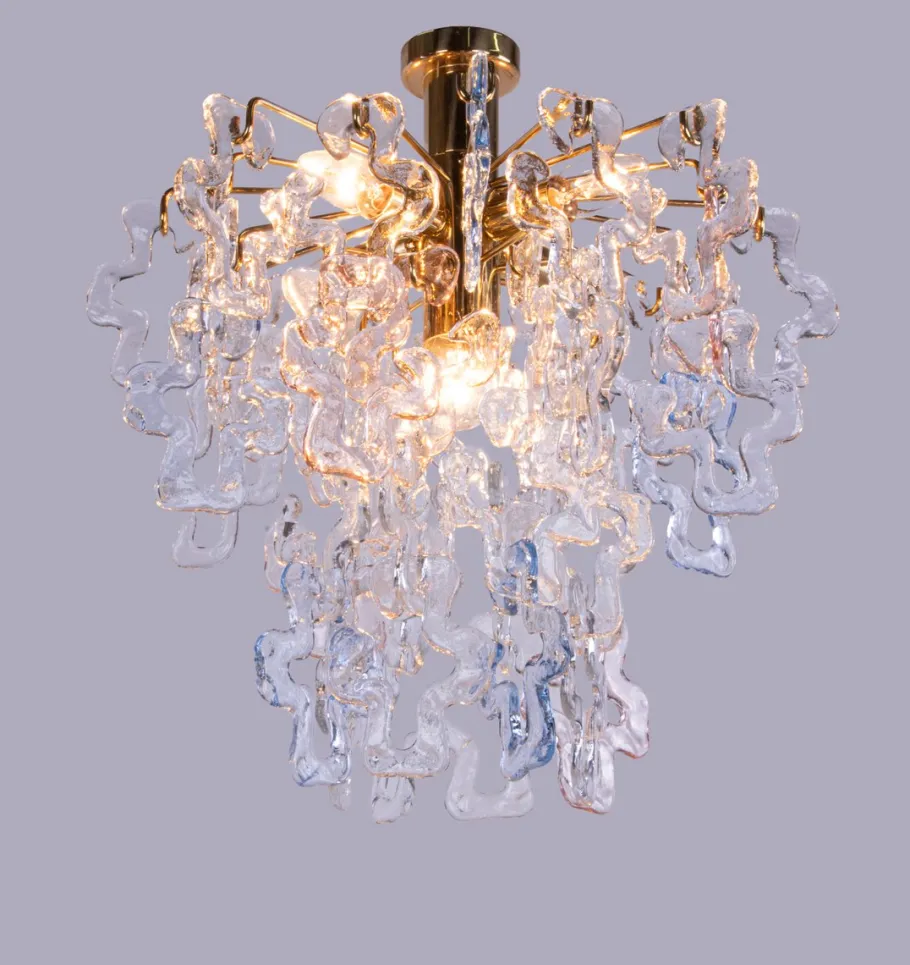 Discount Pamono Murano Glass Flush Mount in Glass and Brass from Kalmar, 1960s