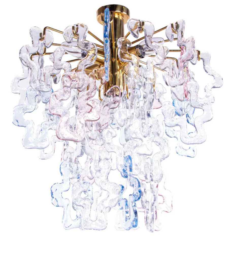 Discount Pamono Murano Glass Flush Mount in Glass and Brass from Kalmar, 1960s