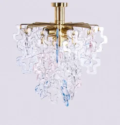 Discount Pamono Murano Glass Flush Mount in Glass and Brass from Kalmar, 1960s