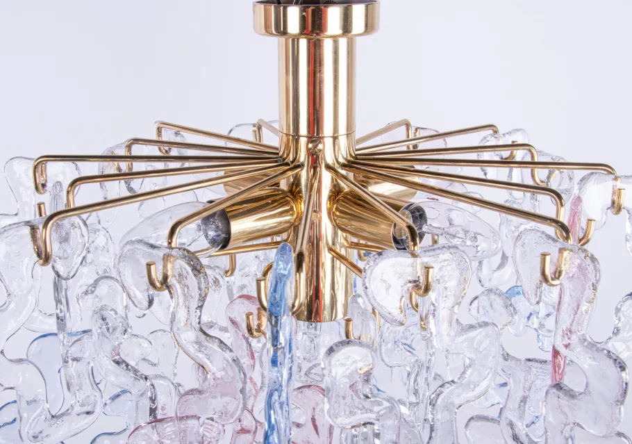 Discount Pamono Murano Glass Flush Mount in Glass and Brass from Kalmar, 1960s