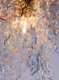 Discount Pamono Murano Glass Flush Mount in Glass and Brass from Kalmar, 1960s