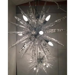 Hot Pamono Murano Glass Ice Clear Sputnik Chandeliers by Simoeng, Set of 2