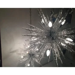 Hot Pamono Murano Glass Ice Clear Sputnik Chandeliers by Simoeng, Set of 2