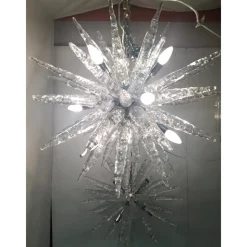 Hot Pamono Murano Glass Ice Clear Sputnik Chandeliers by Simoeng, Set of 2