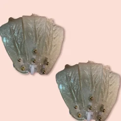 Clearance Pamono Murano Glass Leaf Sconces, Set of 2