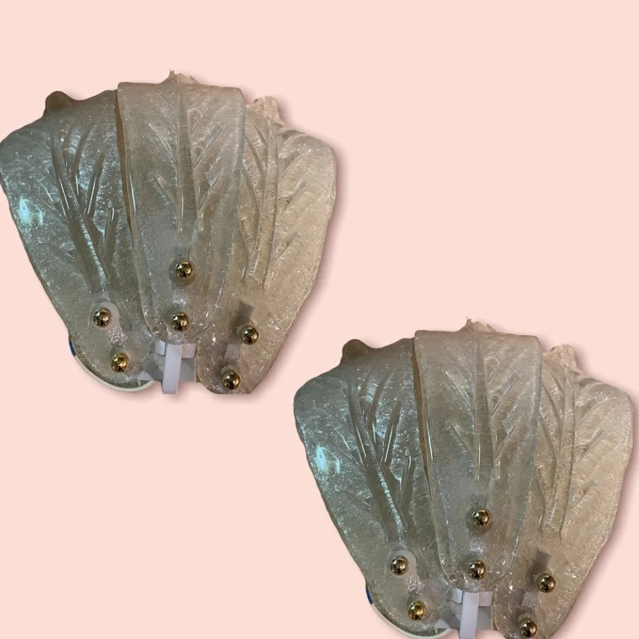 Clearance Pamono Murano Glass Leaf Sconces, Set of 2