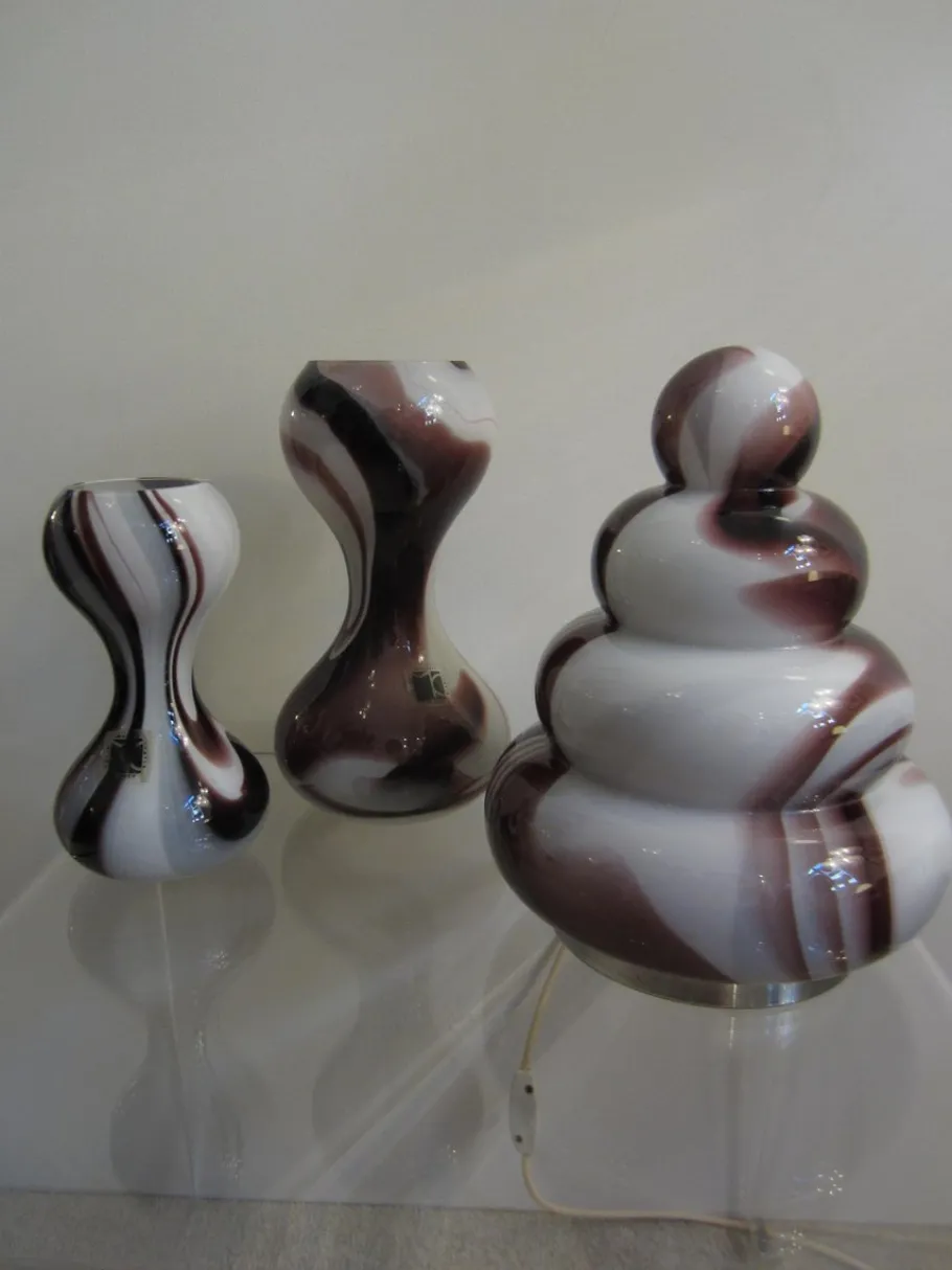 New Pamono Murano Glass Table Lamp and Vases by Carlo Moretti, 1960s, Set of 3