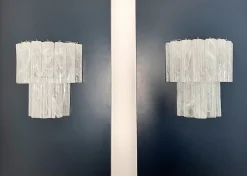 Clearance Pamono Murano Glass Tube Wall Sconces with 13 White Alabaster Glass Tubes, 1990s, Set of 2