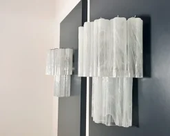 Clearance Pamono Murano Glass Tube Wall Sconces with 13 White Alabaster Glass Tubes, 1990s, Set of 2