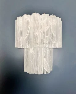 Clearance Pamono Murano Glass Tube Wall Sconces with 13 White Alabaster Glass Tubes, 1990s, Set of 2
