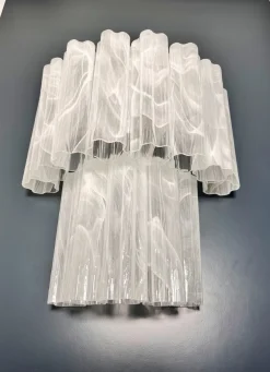 Clearance Pamono Murano Glass Tube Wall Sconces with 13 White Alabaster Glass Tubes, 1990s, Set of 2