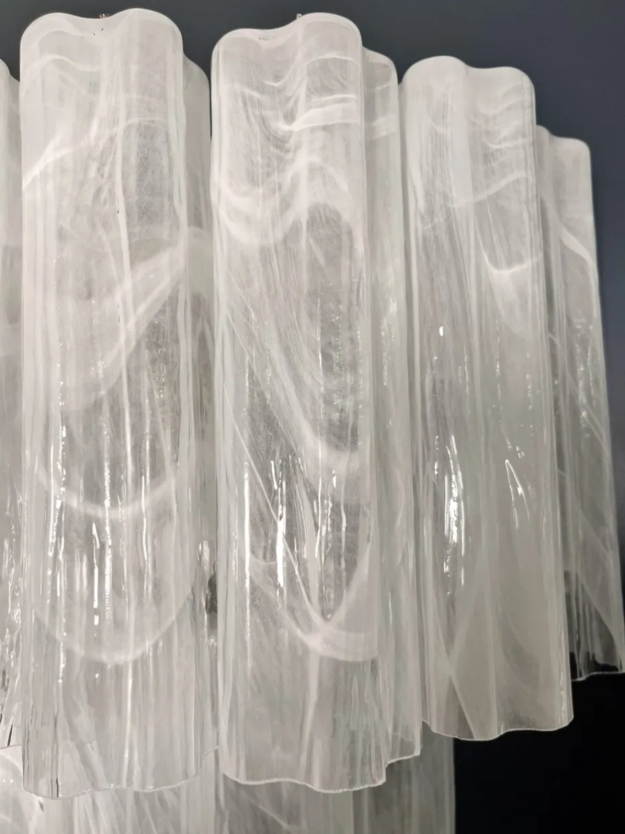 Clearance Pamono Murano Glass Tube Wall Sconces with 13 White Alabaster Glass Tubes, 1990s, Set of 2