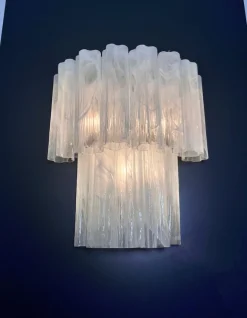 Clearance Pamono Murano Glass Tube Wall Sconces with 13 White Alabaster Glass Tubes, 1990s, Set of 2