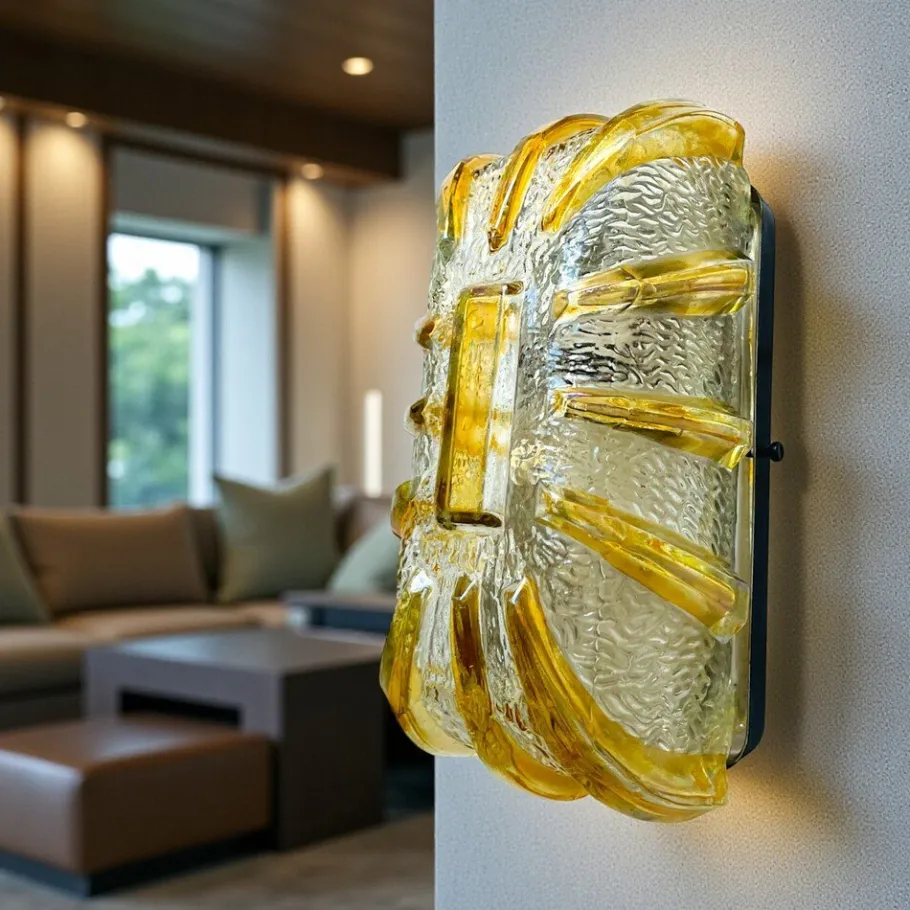 Best Pamono Murano Glass Type Rectangular Flush Mount, 1960s