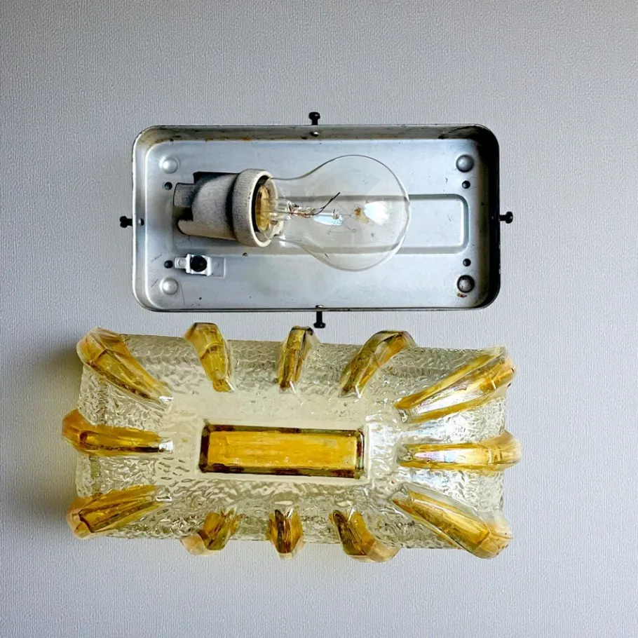 Best Pamono Murano Glass Type Rectangular Flush Mount, 1960s