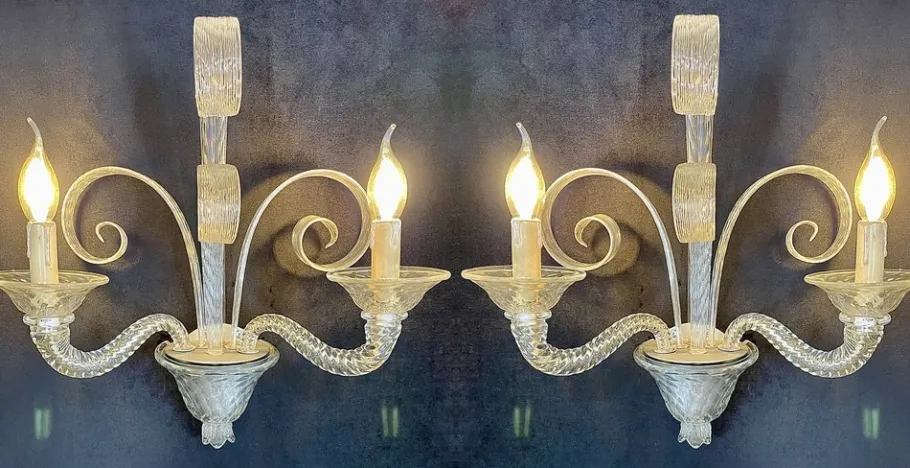 Clearance Pamono Murano Glass Wall Lights, Set of 2