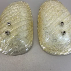 Hot Pamono Murano Gold Flake Ice Glass Wall Sconces, Germany, 1980s, Set of 2