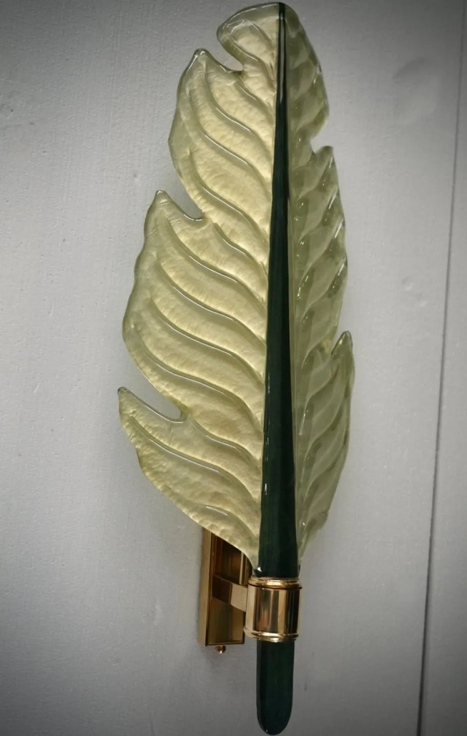 Best Pamono Murano Green Glass and Brass Wall Light, 1980s
